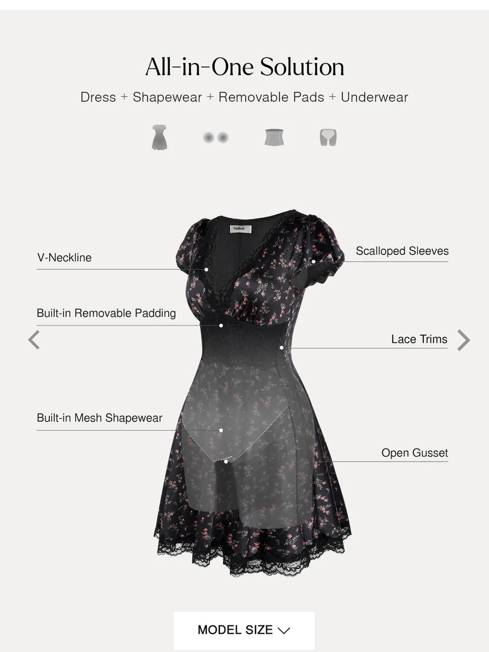Popilush Black Floral Lace-Trim Fit & Flare Dress shapewear - Picture 2 of 2